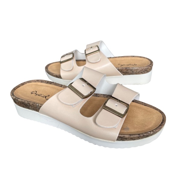 Qupid Platform Slides Sandals - Blush Pink / Nude & White - Picture 5 of 5